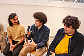 Employee holding microphone in meeting