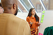 Employee leading team meeting in office