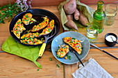 Stuffed, oven-roasted sweet potatoes