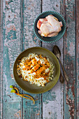 Hainan-style chicken rice (Khao Mun Gai, Thailand)