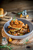 Potato and ascypek pancakes with chanterelles