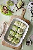 Savoy cabbage rolls filled with minced meat