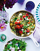 Artichoke and goat's cheese frittata with cherry tomatoes