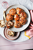 Fig pecan pull-apart bread with whipped brown sugar butter