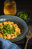 Beef stroganoff with fresh coriander and white wine