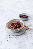 Chocolate chia pudding with skyr, chai and sour cherries