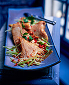 Roasted skate wings with fennel and red pepper