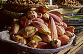 Basket of banana blossoms at a market