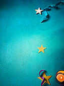 Christmas decorations on a turquoise background