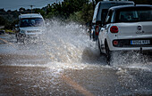 Road flooding, road Amposta-Sta Barbara, Tarragona, Spain