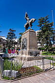 Equestrian statue of General Manuel Belgrano in Plaza Belgrano in San Salvador de Jujuy, Argentina. Belgrano was a hero of the Argentine War of Indepence.