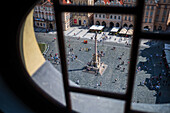 View of The Marian Column (Mariánský sloup) from Astronomical Clock Tower of Prague