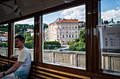 Historic Tram Line 41, restored from 1930, with real tram conductor, Prague