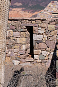 Partially reconstructed ruins in the Pucara of Tilcara, a pre-Hispanic archeological site near Tilcara, Humahuaca Valley, Argentina.