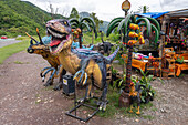 Animal sculptures made from recycled tires in a roadside souvenir stand in the Quebrada de Humahuaca in Argentina.