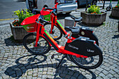 Parked Lime rental bikes in Prague