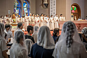 Night mass on August 9th, every year, in memory of the victims of the atomic bomb. Urakami Cathedral, Nagasaki, Japan