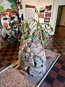 A traditional indigenous stone shrine in the Dr. Eduardo Casanova Archeology Museum in Tilcara, Argentina.