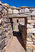 A doorway in the ruins of the Pucara of Tilcara, a pre-Hispanic archeological site near Tilcara in the Humahuaca Valley of Argentina.