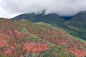 Clouds over the mountains on the western side of the Quebrada de Humahuaca or Humahuaca Valley in Argentina.