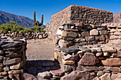 Partially reconstructed ruins in the Pucara of Tilcara, a pre-Hispanic archeological site near Tilcara, Humahuaca Valley, Argentina.