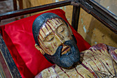 A hand-carved articulated wooden statue of Jesus Christ in the Church of Our Lady of Mercy in El Naranjo, Argentina. Carved in the 1700s by indigenous artists.