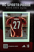 Number 27 Filip Panak of the AC Sparta Praha T-shirt exhibited in Prague Metro