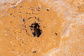 Close-up views of eroded cavities under water in the surface of the salt flats of Salinas Grandes in northwest Argentina.