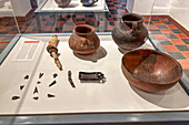 Pre-Hispanic pottery, arrow points and bone bugle from the Humahuaca Valley. Dr. Eduardo Casanova Archeology Museum, Tilcara, Argentina.