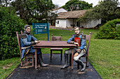 Statues of historic meeting between generals Belgrano & San Martin at Posta de Yatatso. San Jose de Metan, Argentina. In this meeting, Manuel Belgrano handed over command of the Army of the North to Jose de San Martin in January 1814 in the Argentine War of Independence.