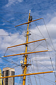 Detail of the mast & crows nest of the ARA Uruguay, a museum ship in Puerto Madero in Buenos Aires, Argentina.