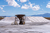 Salt mining operations on the salt flats of Salinas Grandes in northwest Argentina.