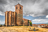 The Gothic church of Nuestra Señora del Rosario stands prominently in the hamlet of Gallinero, surrounded by the scenic landscapes of Almarza.