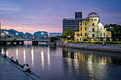 Hiroshima Peace Memorial (Genbaku Dome, Atomic Bomb Dome or A-Bomb Dome) and Motoyasu River in Hiroshima, Japan