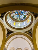 Interior of the dome and ceiling in the Church of Our Lady of the Rosary, Monteros, Argentina. The dome is painted with both Biblical and local scenes.