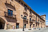 Soria, Spain, Aug 13 2009, The Palacio de los Condes de GÃ³mara is a large, stone building with arched windows and balconies