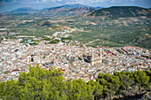 Stunning aerial capture of Jaen, Andalucia, showcasing the iconic Cathedral amid olive fields and mountain ranges from Santa Catalina Castle view.