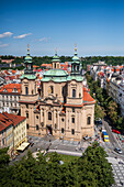 Views of St. Nicholas' Church from the tower of the Old Town Hall in Prague