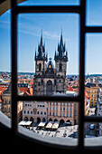 View of Church of Our Lady before Tyn from the Astronomical Clock in Old Town Hall tower, Prague