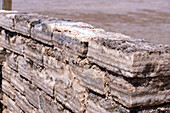 Blocks of salt showing layered deposition at the Salinas Grandes salt flats on the altiplano in northwest Argentina.