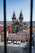 View of Church of Our Lady before Tyn from the Astronomical Clock in Old Town Hall tower, Prague