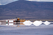 Piles of salt at a salt mining operation on the salt flats of Salinas Grandes in northwest Argentina.