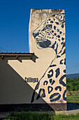 Painting of a jaguar on the wall of the information center for Calilegua National Park in Argentina.