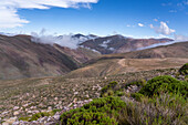 Low clouds in the mountains of the Cuesta de Lipan between Purmamarca and Salinas Grande, Argentina.