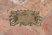 Plaque in front of the statue of General Manuel Belgrano in the plaza of San Pedro de Jujuy, Argentina.