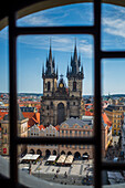 View of Church of Our Lady before Tyn from the Astronomical Clock in Old Town Hall tower, Prague