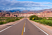 Route 68 through colorful eroded geologic formations in the Quebrada de Cafayate in the Calchaqui Valley of Argentina. Also called the Quebrada de las Conchas.