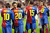 Seville, Spain, Nov 30 2008, Players from Sevilla FC and FC Barcelona shake hands before their match at Sánchez Pizjuán Stadium on November 29, 2008.