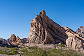 The fantastic eroded landscape of the Angastaco Natural Monument in the Calchaqui Valley in Salta Province, Argentina.