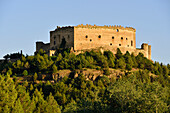 Read view of the castle of the medieval town of Pedraza in the province of Segovia.